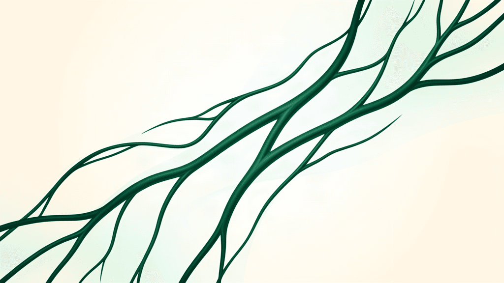 Abstract deep emerald pathway artwork representing guided vascular memory-health navigation.